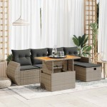 vidaXL Set mobilier grădină cu perne 6 piese gri poliratan/lemn acacia