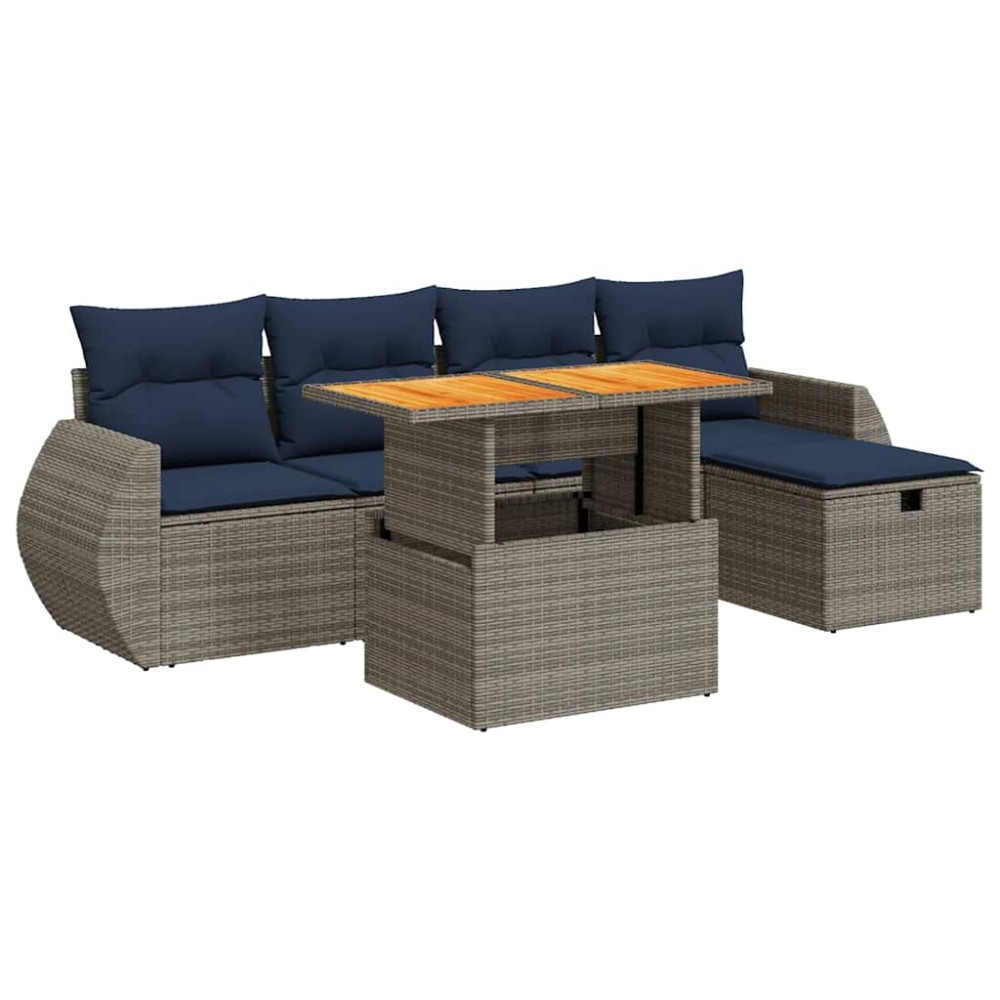 vidaXL Set mobilier grădină perne 6 piese negru poliratan/lemn acacia