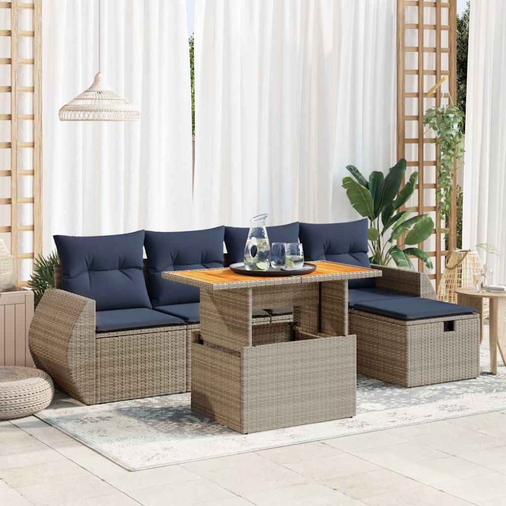 vidaXL Set mobilier grădină perne 6 piese negru poliratan/lemn acacia