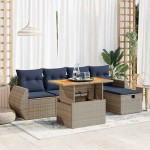 vidaXL Set mobilier grădină perne 6 piese negru poliratan/lemn acacia vidaXL Set mobilier grădină perne 6 piese negru poliratan/lemn acacia