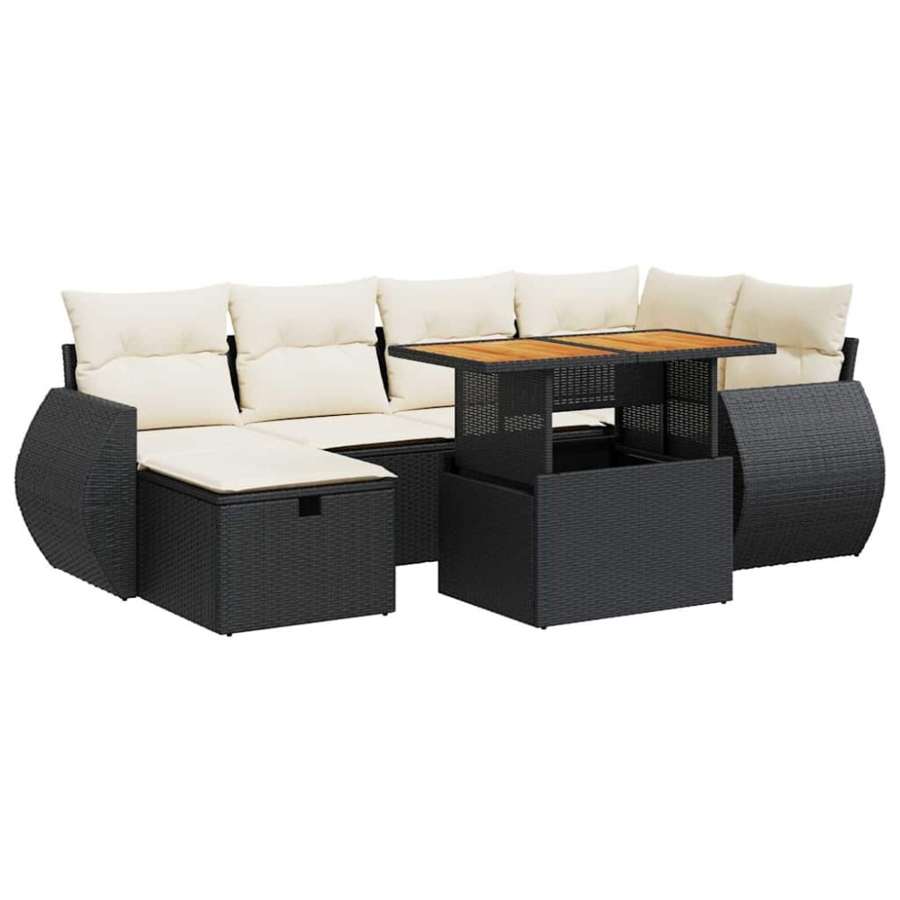 vidaXL Set mobilier grădină perne 8 piese negru, poliratan/lemn acacia