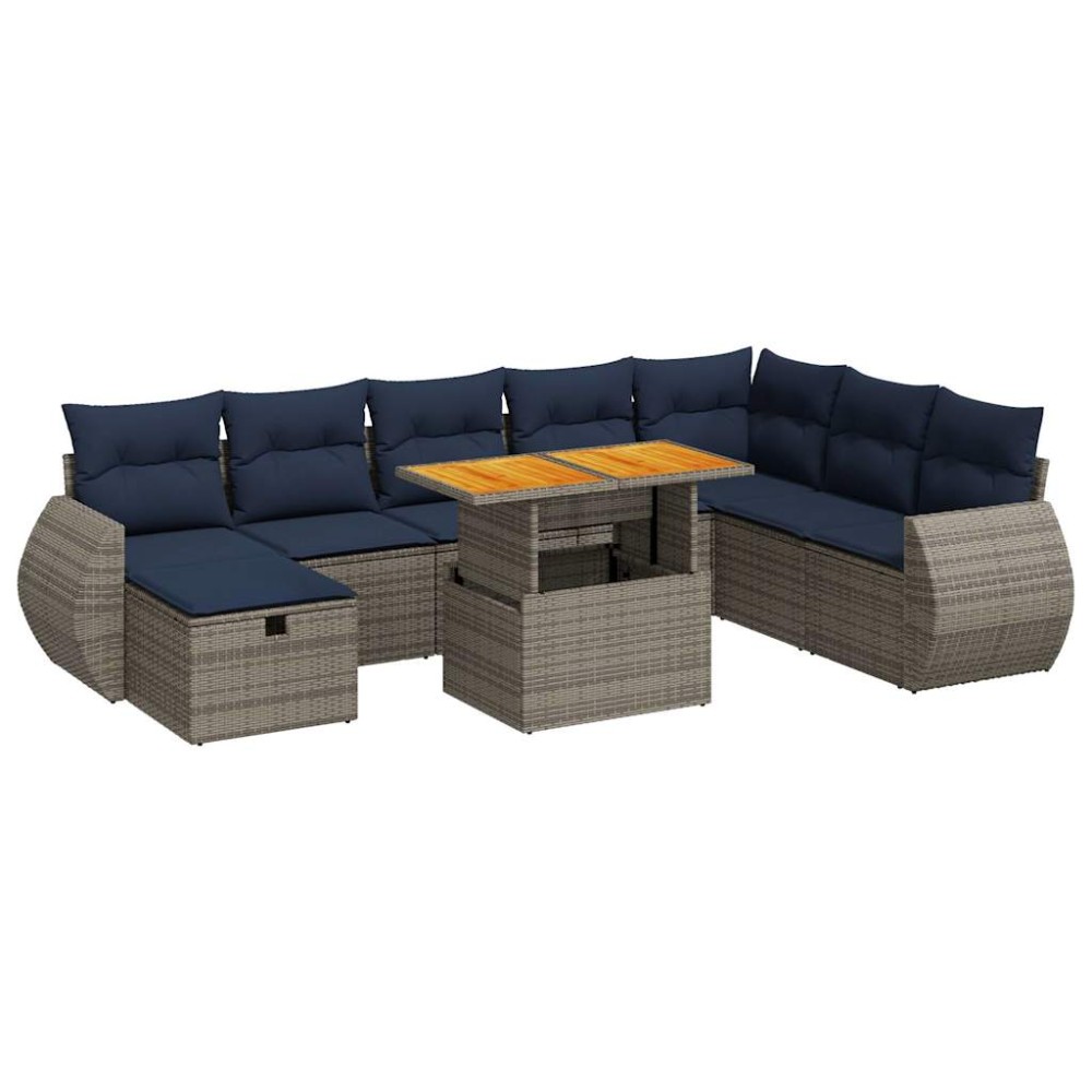 vidaXL Set mobilier grădină perne 9 piese gri poliratan/lemn acacia