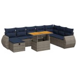 vidaXL Set mobilier grădină perne 9 piese gri poliratan/lemn acacia vidaXL Set mobilier grădină perne 9 piese gri poliratan/lemn acacia