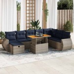 vidaXL Set mobilier grădină perne 9 piese gri poliratan/lemn acacia vidaXL Set mobilier grădină perne 9 piese gri poliratan/lemn acacia