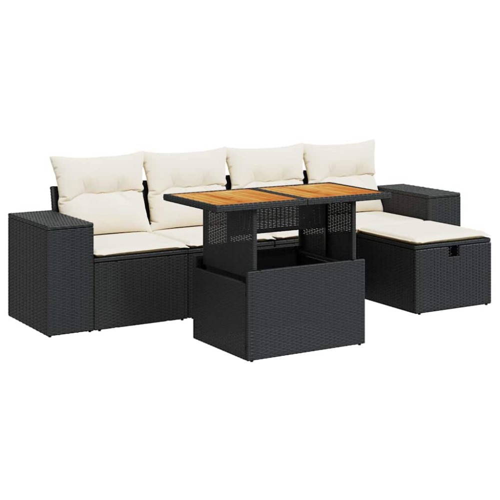 vidaXL Set mobilier grădină perne 6 piese negru poliratan/lemn acacia