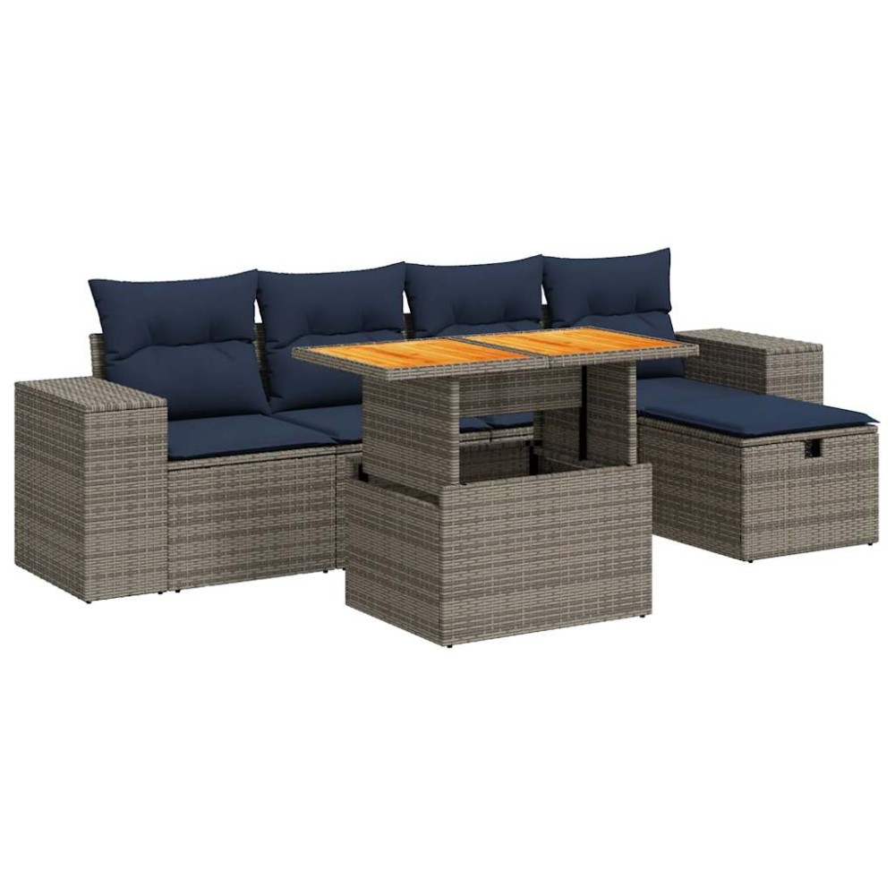 vidaXL Set mobilier grădină perne 6 piese negru poliratan/lemn acacia