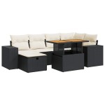 vidaXL Set mobilier grădină perne 8 piese negru, poliratan/lemn acacia vidaXL Set mobilier grădină perne 8 piese negru, poliratan/lemn acacia