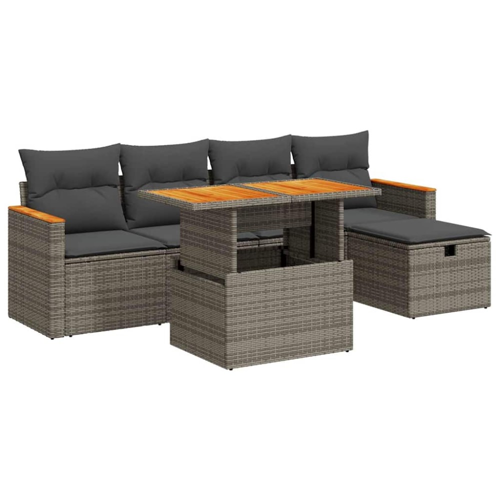 vidaXL Set mobilier grădină cu perne, 6 piese, gri, poliratan