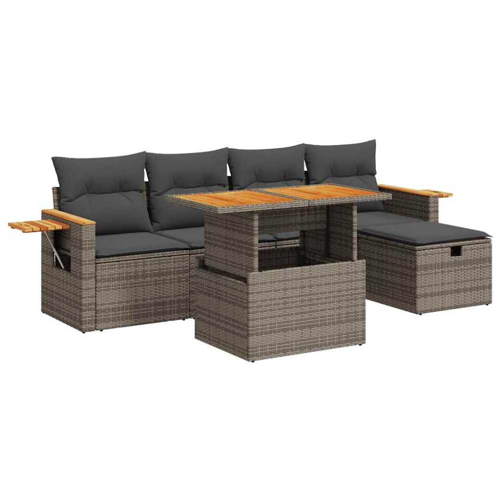 vidaXL Set mobilier grădină cu perne, 6 piese, gri, poliratan