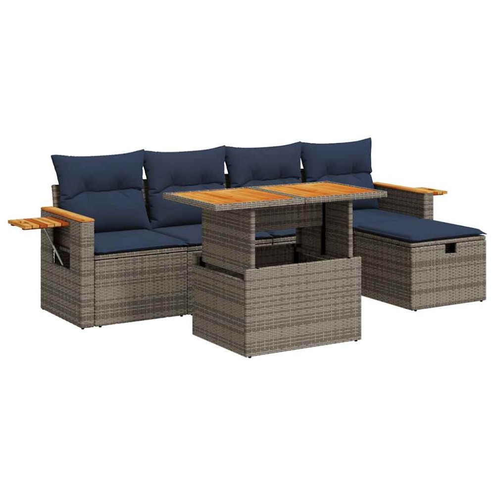 vidaXL Set mobilier grădină cu perne 6 piese gri poliratan/lemn acacia