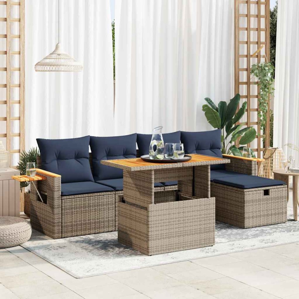 vidaXL Set mobilier grădină cu perne 6 piese gri poliratan/lemn acacia