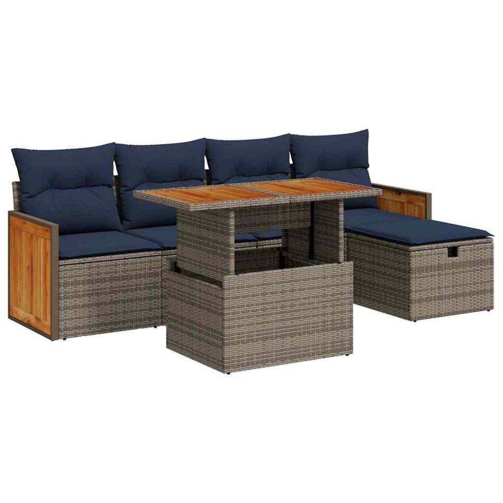 vidaXL Set mobilier grădină cu perne 6 piese gri poliratan/lemn acacia