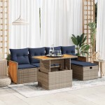 vidaXL Set mobilier grădină cu perne 6 piese gri poliratan/lemn acacia vidaXL Set mobilier grădină cu perne 6 piese gri poliratan/lemn acacia