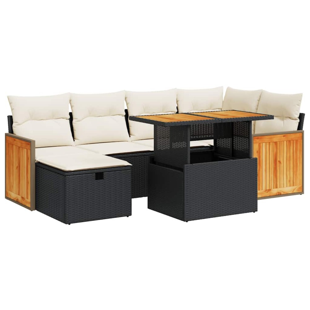 vidaXL Set mobilier de grădină cu perne, 8 piese, negru, poliratan