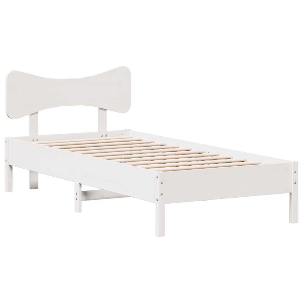 vidaXL Cadru de pat fără saltea, alb, 90x200 cm, lemn masiv pin