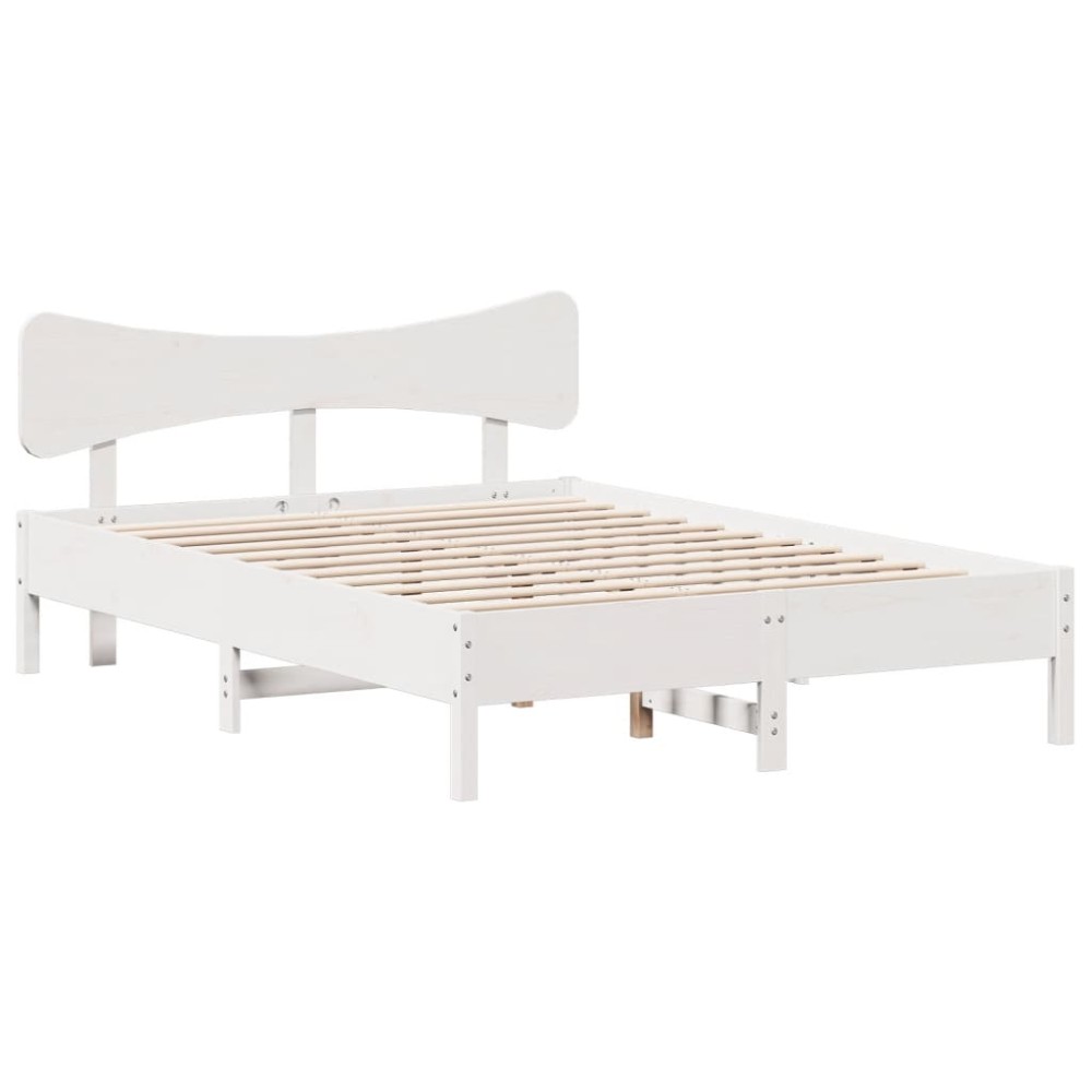 vidaXL Cadru de pat fără saltea, alb, 140x190 cm, lemn masiv de pin