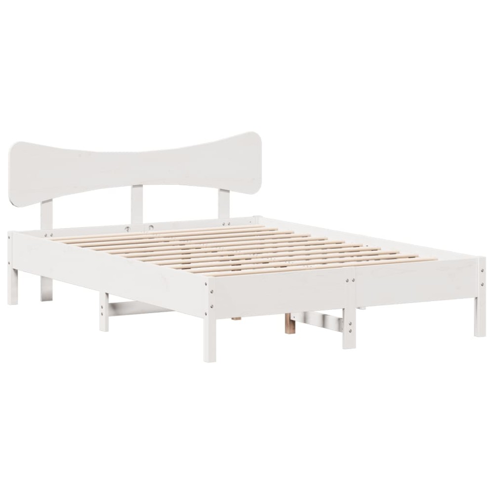 vidaXL Cadru de pat fără saltea, alb, 135x190 cm, lemn masiv de pin