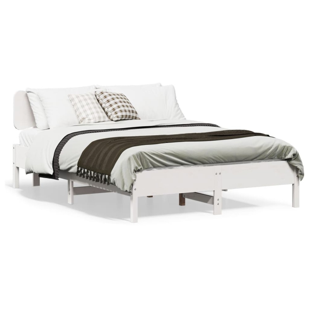 vidaXL Cadru de pat fără saltea, alb, 135x190 cm, lemn masiv de pin