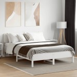 vidaXL Cadru de pat fără saltea, alb, 135x190 cm, lemn masiv de pin vidaXL Cadru de pat fără saltea, alb, 135x190 cm, lemn masiv de pin