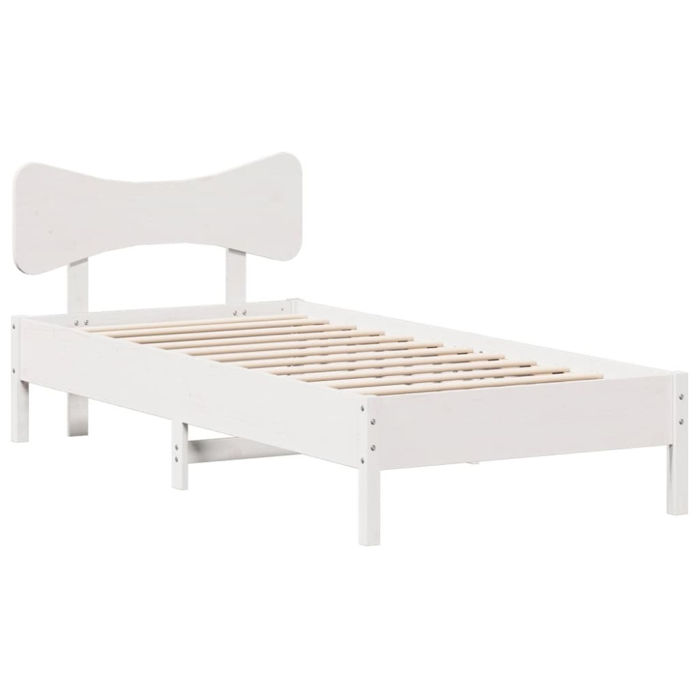 vidaXL Cadru de pat fără saltea, alb, 75x190 cm, lemn masiv de pin