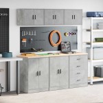 vidaXL Dulapuri de garaj 6 buc Lemn prelucrat gri beton