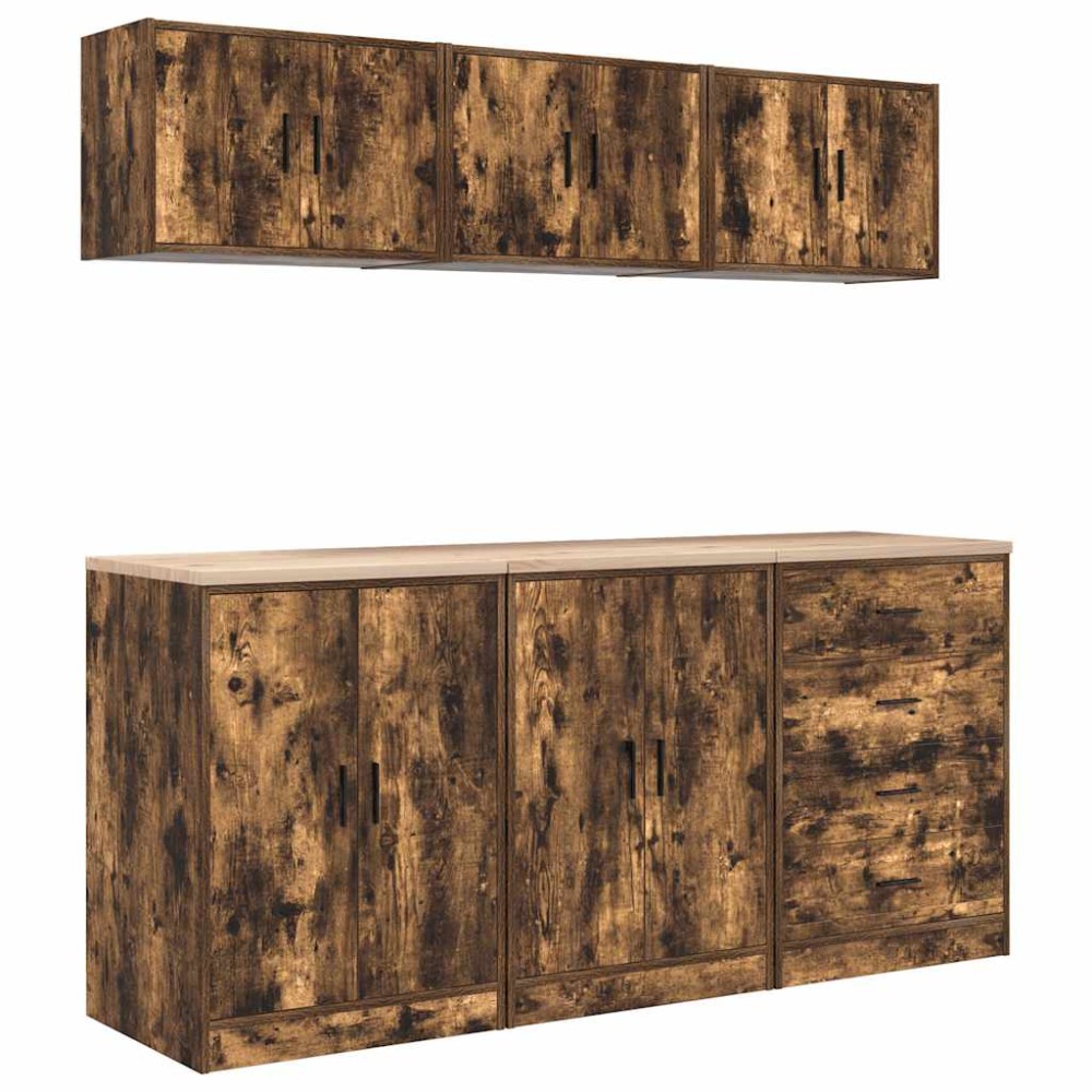 vidaXL Dulapuri de garaj 6 buc Lemn prelucrat de stejar afumat