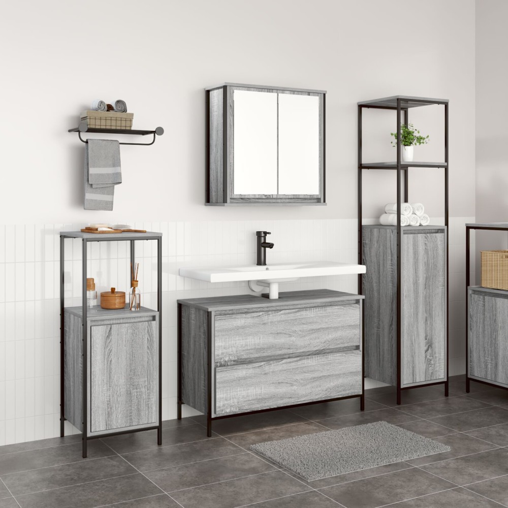 vidaXL Set mobilier baie, 3 piese, gri sonoma, lemn prelucrat