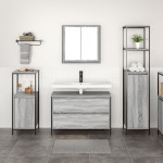 vidaXL Set mobilier baie, 3 piese, gri sonoma, lemn prelucrat vidaXL Set mobilier baie, 3 piese, gri sonoma, lemn prelucrat