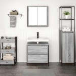 vidaXL Set mobilier de baie, 2 piese, gri sonoma, lemn prelucrat vidaXL Set mobilier de baie, 2 piese, gri sonoma, lemn prelucrat