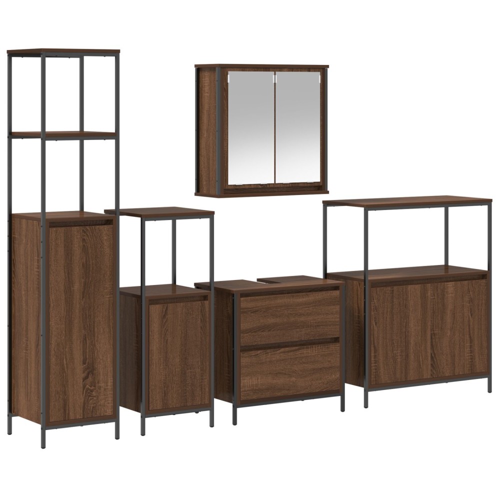 Set de baie vidaXL 5 piese, din lemn de stejar maro