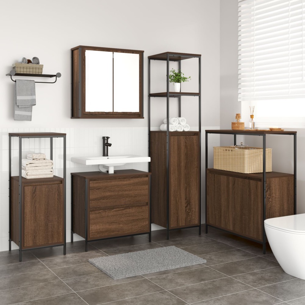 Set de baie vidaXL 5 piese, din lemn de stejar maro