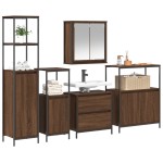 Set de baie vidaXL 5 piese, din lemn de stejar maro Set de baie vidaXL 5 piese, din lemn de stejar maro