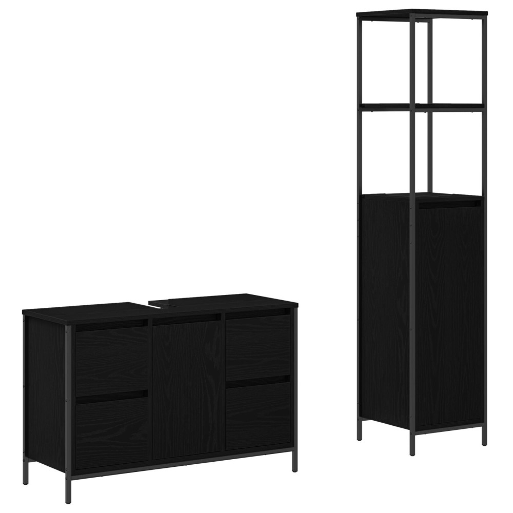 Set de mobilier pentru baie 2 piese vidaXL din lemn ingineresc, stejar negru