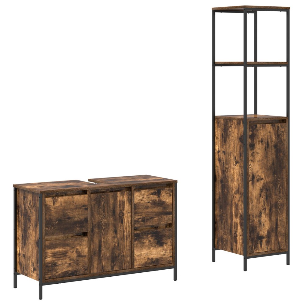 Set de baie din 2 piese, stejar fumuriu, lemn compozit