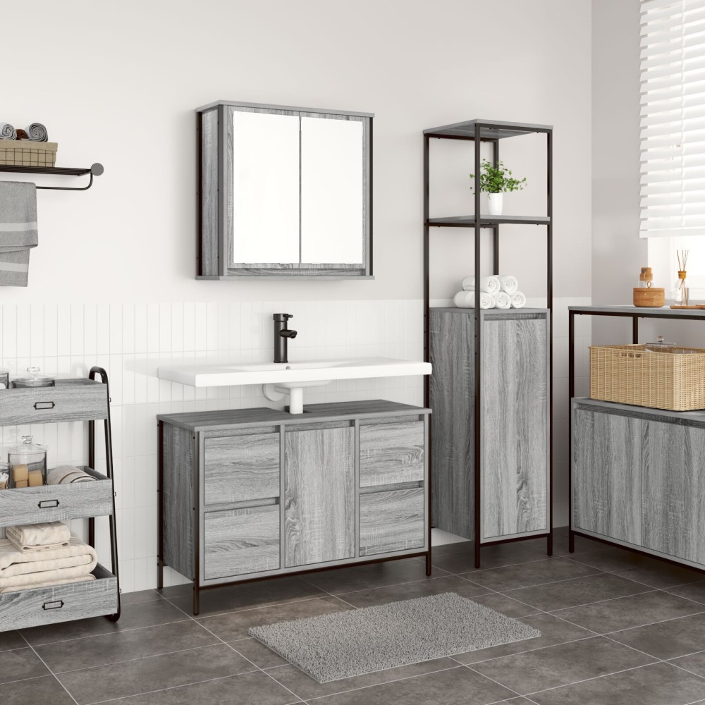 Set de mobilier pentru baie 2 piese vidaXL Gri Sonoma din lemn prelucrat