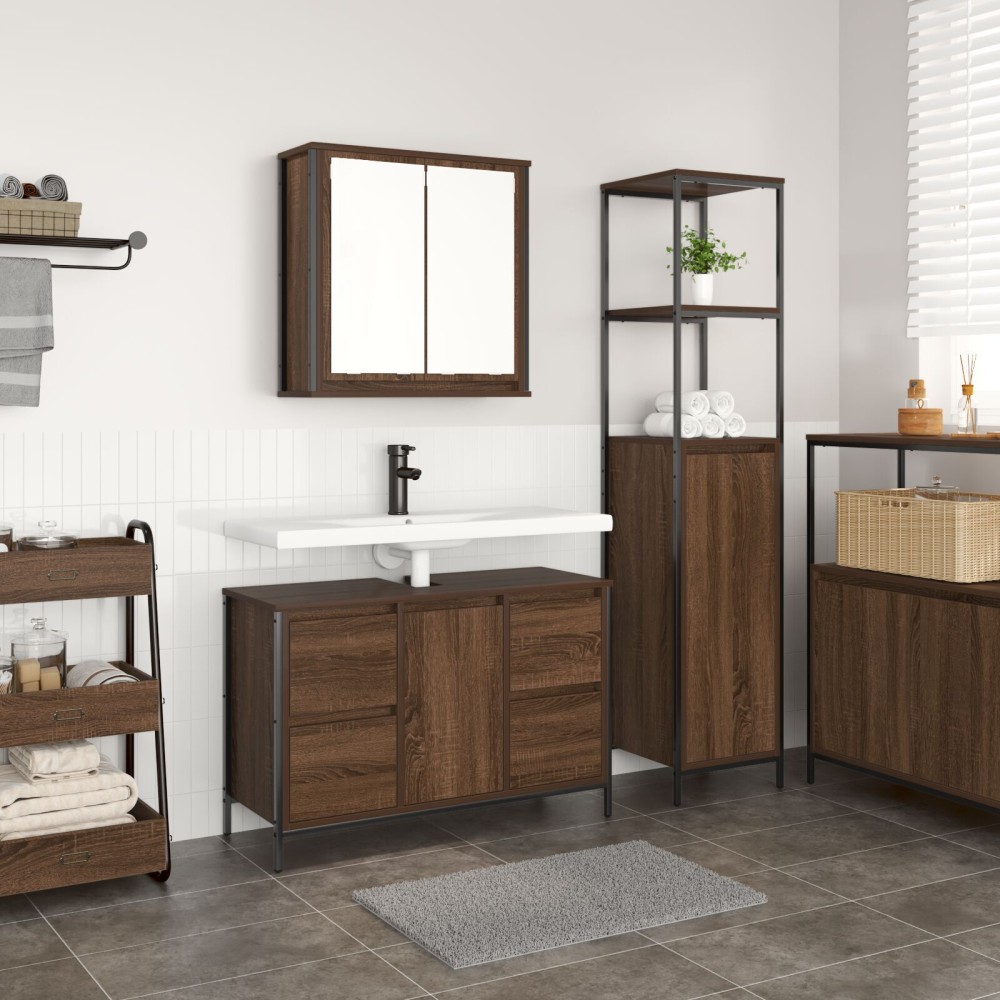 Set de Mobilier pentru Baie 2 Piese Maro Stejar din Lemn Ingineresc