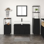 Set de mobilier pentru baie 3 piese - Stejar negru din lemn prelucrat
