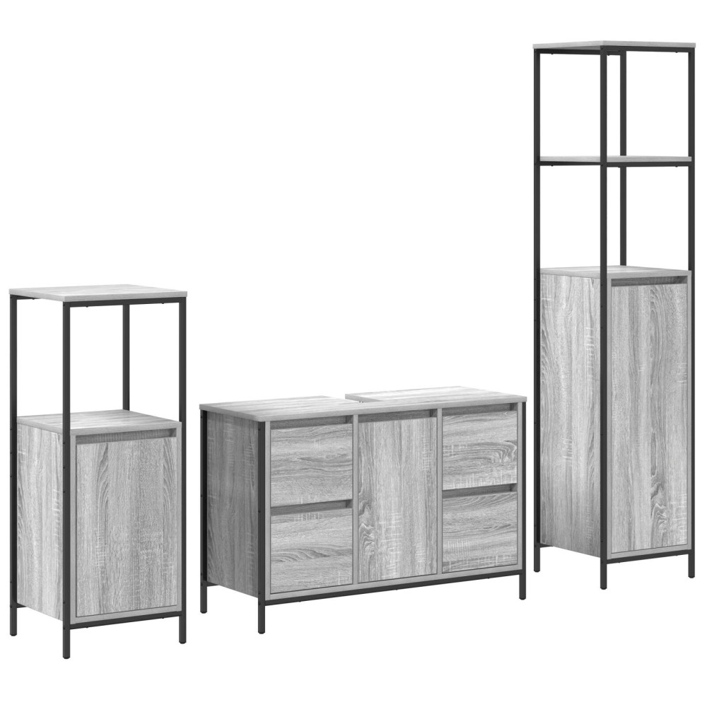 vidaXL Set mobilier baie 3 piese lemn prelucrat gri sonoma