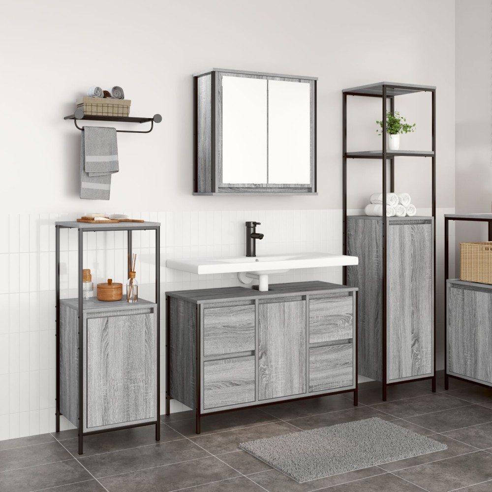 vidaXL Set mobilier baie 3 piese lemn prelucrat gri sonoma