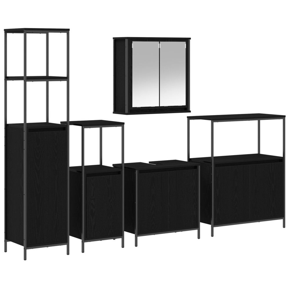 Set de mobilă pentru baie 5 piese vidaXL din lemn de stejar negru