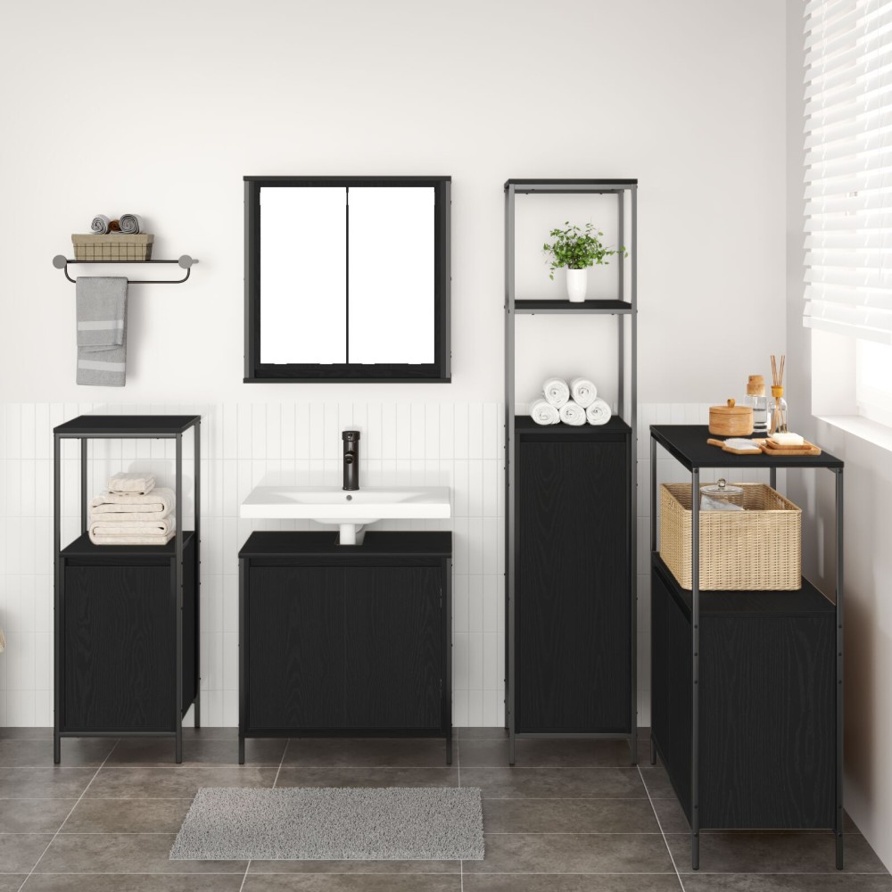 Set de mobilă pentru baie 5 piese vidaXL din lemn de stejar negru