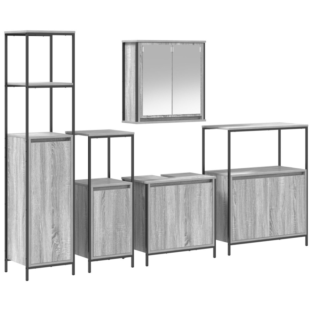 vidaXL Set mobilă baie 5 piese din lemn compus gri sonoma