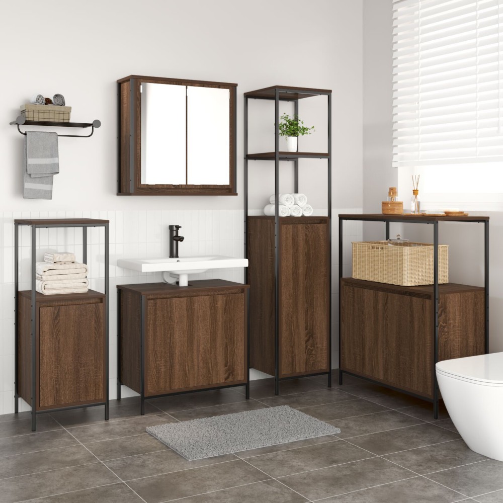 vidaXL Set mobilier baie, 5 piese, stejar maro, lemn prelucrat