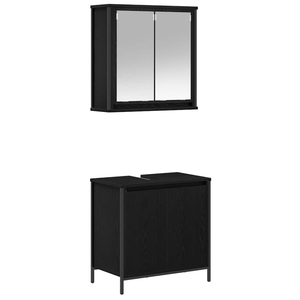 vidaXL Set de mobilier de baie din 2 piese din lemn de stejar negru