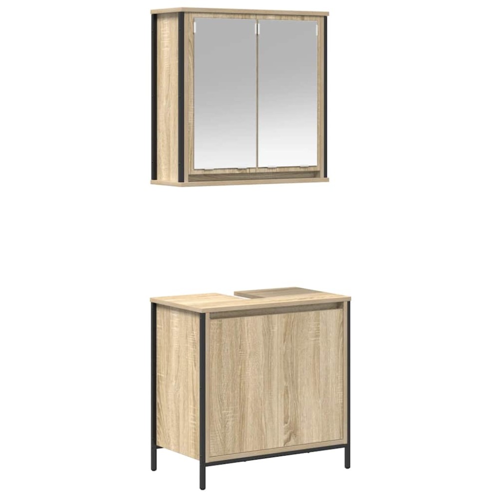 vidaXL Set mobilier de baie, 2 piese, stejar sonoma, lemn prelucrat