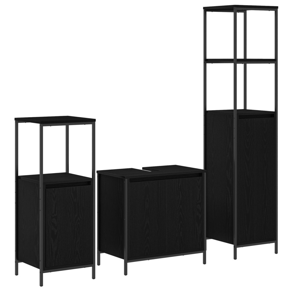 Set de mobilă pentru baie 3 piese vidaXL din lemn compozit stejar negru