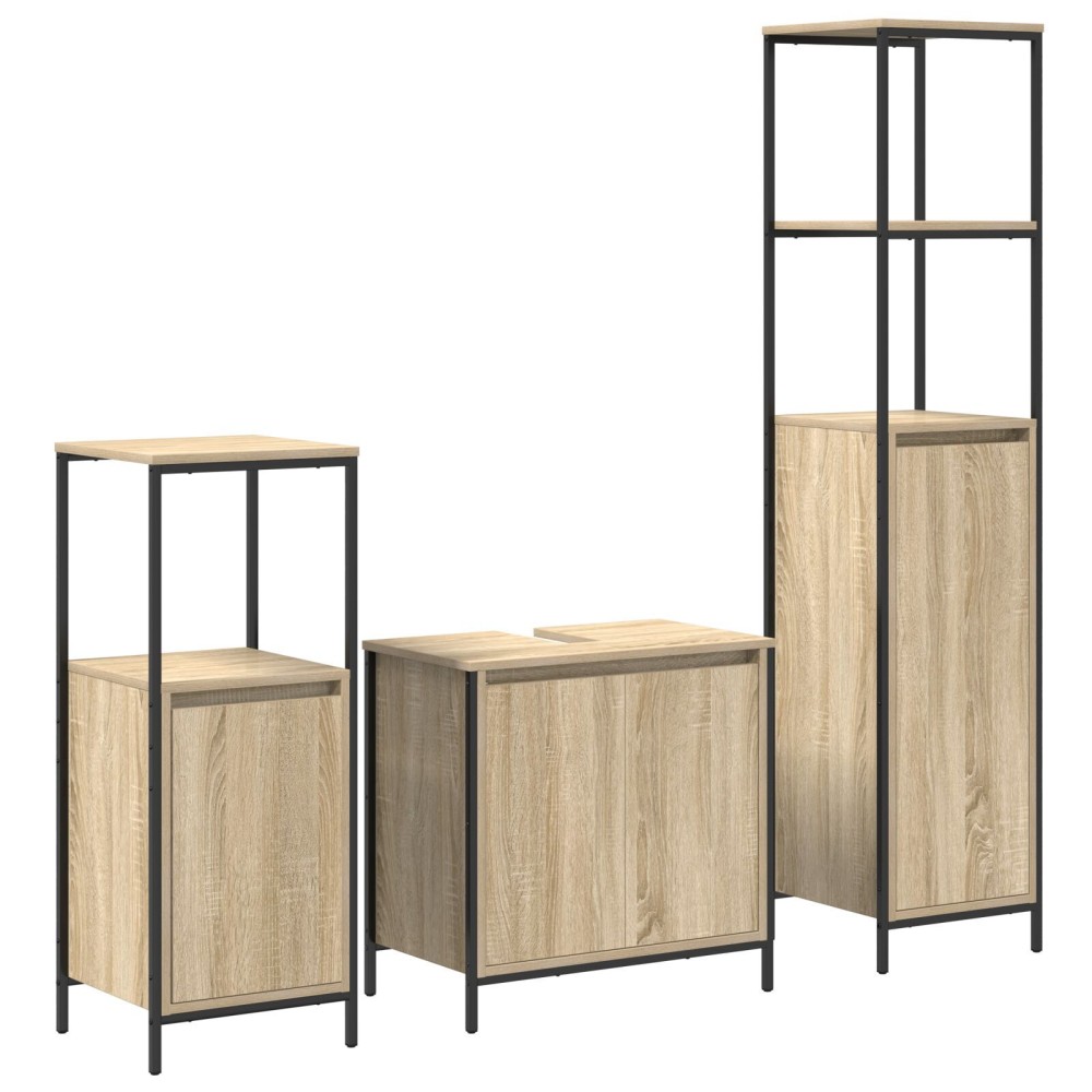 vidaXL Set de Mobilier pentru Baie 3 Piese din Stejar Sonoma și Lemn Prelucrat