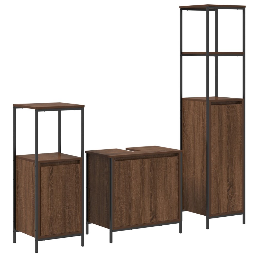 vidaXL Set de mobilier pentru baie din 3 piese în stejar maro, lemn prelucrat