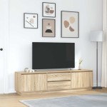 vidaXL Dulap TV cu lumini LED Stejar Sonoma 193,5x41x50 cm vidaXL Dulap TV cu lumini LED Stejar Sonoma 193,5x41x50 cm