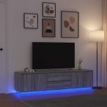 vidaXL Dulap TV cu lumini LED Gri Sonoma 193,5x41x50 cm vidaXL Dulap TV cu lumini LED Gri Sonoma 193,5x41x50 cm